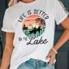 White Life Is Better On The Lake Graphic Print Short Sleeve T Shirt