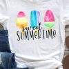 White Sweet Summer Time Popsicle Print T Shirt