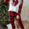 Red Heart Shaped Print Color Block Top And Plaid Pants Lounge Set