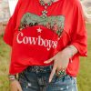 Red Cowboys Graphic Crew Neck Short Sleeve Tops