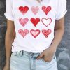 White Valentine Heart Print Crewneck Short Sleeve Graphic Tee