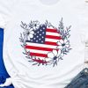 White American Flag Flower Print Crew Neck Graphic T Shirt