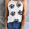 White Tropical Palm Leaves Print Halter Tank Top