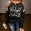 Black Wonderful Christmas Season Graphic Sequin Shoulder Top