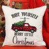 Beige Christmas Tree Truck Letter Print Pillow Cover