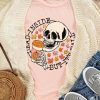 Pink Skull Pumpkin Coffee Fall Maple Leaf T-Shirts