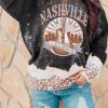 Black NASHVILLE Music City Guitar Leopard Color Block Sweatshirt