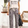 MAMA Leopard Print Short Sleeve Top And Pants Lounge Set