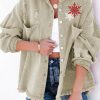 Green Christmas Reindeer Snowflake Print Distressed Denim Jacket