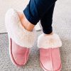 Pink Cut And Sew Faux Suede Plush Lined Slippers