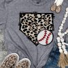 Gray Leopard Baseball Graphic Print Short Sleeve T Shirt