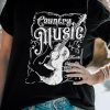 Black Country Music Guitar Print Short Sleeve Graphic Tee