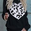 Black Leopard Heart Pattern Casual Sweater