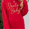 Red Santa Baby Letter Glitter Print Pullover Sweatshirt