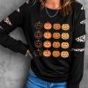 Black Pumpkin Print Cut Out Leopard Patchwork Pullover Sweatshirt