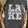 Gray LAKE Distressed Pattern Print O-neck Short Sleeve T Shirt