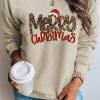 Khaki Merry Christmas Hat Leopard Print Graphic Sweatshirt