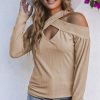 Apricot Cut Out Criss Cross Cold Shoulder Ribbed Top