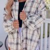 White Oversized Plaid Pattern Shacket With Slits