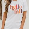 White Hello Fall Letter Print Crew Neck Graphic Tee