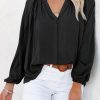 Black Split V Neck Dolman Top