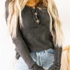 Gray Waffle Knit Long Sleeve Henley Top