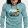 Blue Men's Graphic Print Kangaroo Pocket Long Sleeve Hoodie