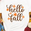 White Hello Fall Golden Leaves Graphic T Shirt