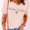 Pink Lake Life Heart Graphic Print Short Sleeve T Shirt