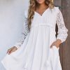 Beige Lace Crochet Ruffled Babydoll Dress