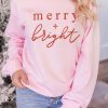 Pink Merry Bright Glitter Pattern Print Crew Neck Sweatshirt