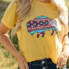 Yellow Western Aztec Cow Graphic Print Short Sleeve T Shirt