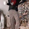 Plaid Heart Long Sleeve Pullover And Leopard Pants Lounge Set