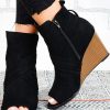 Black Cross Straps Detail Wedge Peep Toe Booties