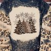 Black Christmas Tree Leopard Color Block Pullover Sweatshirt