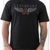 Black Men's LEGENDARY Letter A Graphic Print Short Sleeve T Shirt