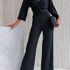 Black Deep V Neck Twisted Wide Leg Jumpsuit