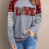 Gray LOVE Plaid Striped Color Block Long Sleeve Top