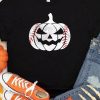 Black Halloween Pumpkin Face Pattern Short Sleeve Tee