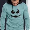 Blue Funny Face Print Color Block Pocketed Men's Hoodie