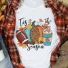 White Tis The Season Pumpkin Graphic Print Crew Neck T Shirt