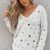 Gray Mini Starfish Embroidery Lightweight Knit Sweater