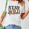 White Stay Wild Forever Letter Print Short Sleeve T Shirt