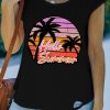 Black Hello Summer Cutout Shoulder Graphic T-Shirt