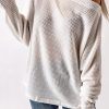 White Waffle Knit Eyelet Long Sleeve Blouse