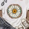 White Daisy Leopard Graphic Print Short Sleeve T Shirt