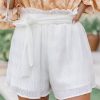 White Ruffled Waist Pleated Shorts With Belt