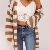 Brown Striped Color Block Hollowed Knit Cardigan