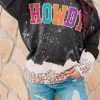 Black HOWDY Leopard Color Block Pullover Sweatshirt