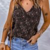 Brown Floral Print Spaghetti Strap Racerback Tank Top